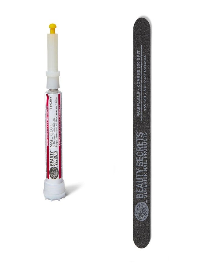 Beauty Secrets Drip & Clog Proof Nail Glue (1 Pack) Bundled with Nail File Black Coarse 100 Grit by Beauty Secrets - Image 1